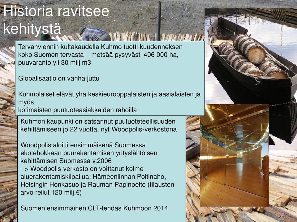jo 22 vuotta, nyt Woodpolis-verkostona Woodpolis aloitti ensimmäisenä Suomessa ekotehokkaan puurakentamisen yrityslähtöisen kehittämisen Suomessa v.