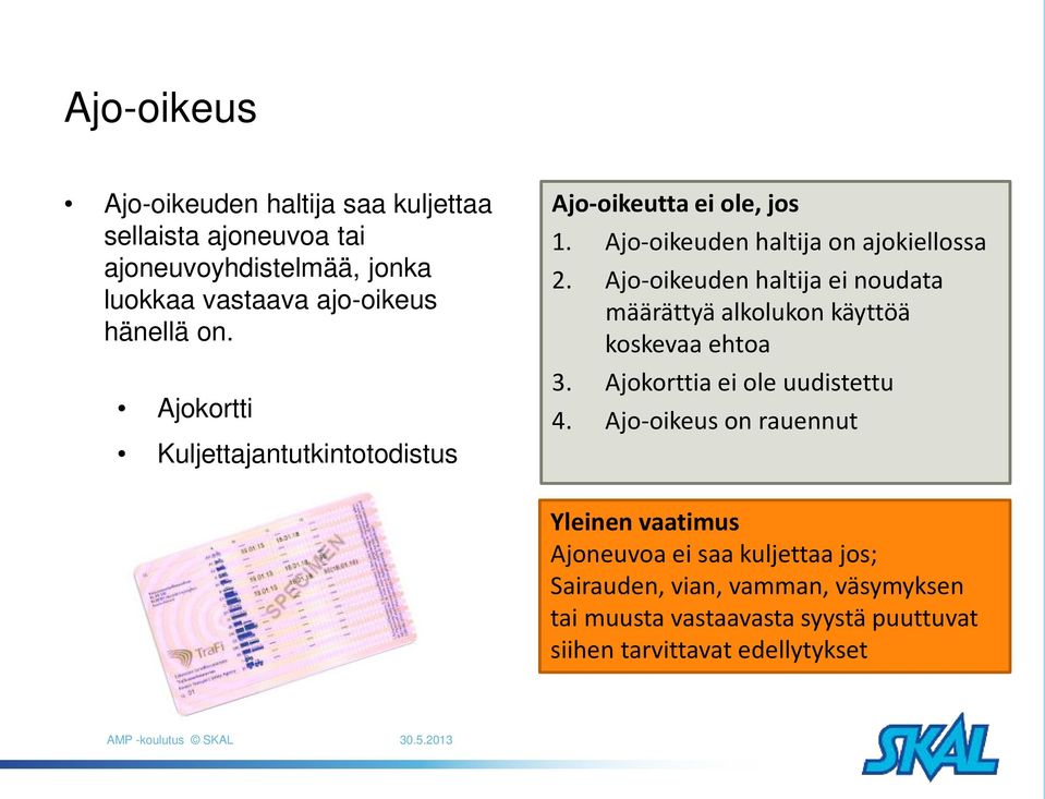 Ajo-oikeuden haltija ei noudata määrättyä alkolukon käyttöä koskevaa ehtoa 3. Ajokorttia ei ole uudistettu 4.