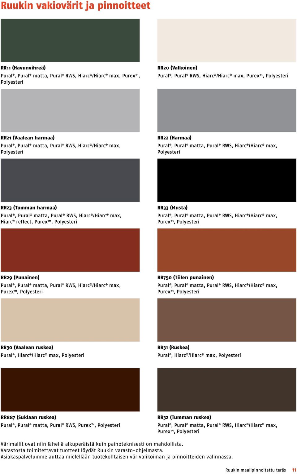 RWS, Hiarc /Hiarc max, Hiarc reflect, Purex, Polyesteri RR33 (Musta) Pural, Pural matta, Pural RWS, Hiarc /Hiarc max, Purex, Polyesteri RR29 (Punainen) Pural, Pural matta, Pural RWS, Hiarc /Hiarc