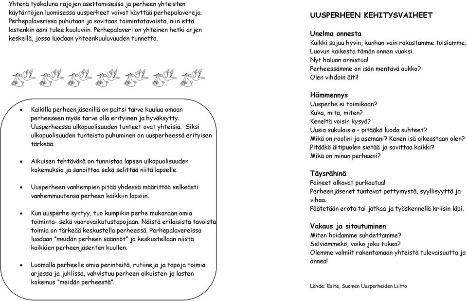 UUSPERHEEN KEHITYSVAIHEET Unelma onnesta Kaikki sujuu hyvin, kunhan vain rakastamme toisiamme. Luovun kaikesta tämän onnen vuoksi. Nyt haluan onnistua! Perheessämme on isän mentävä aukko?