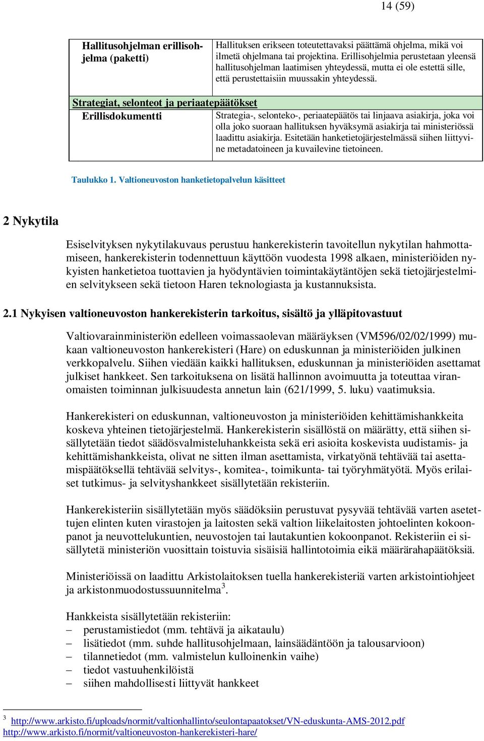 Strategiat, selonteot ja periaatepäätökset Erillisdokumentti Strategia-, selonteko-, periaatepäätös tai linjaava asiakirja, joka voi olla joko suoraan hallituksen hyväksymä asiakirja tai