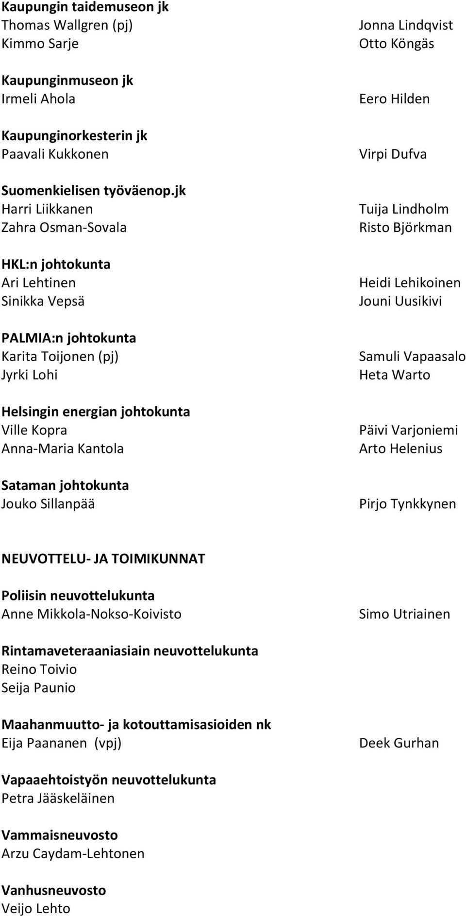 Sataman johtokunta Jouko Sillanpää Jonna Lindqvist Otto Köngäs Eero Hilden Virpi Dufva Tuija Lindholm Risto Björkman Heidi Lehikoinen Jouni Uusikivi Samuli Vapaasalo Heta Warto Päivi Varjoniemi Arto