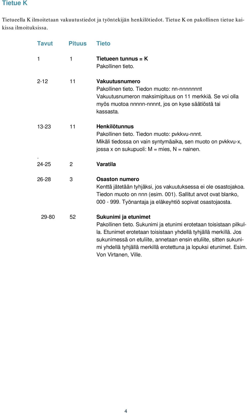 13-23 11 Henkilötunnus Pakollinen tieto. Tiedon muoto: pvkkvu-nnnt. Mikäli tiedossa on vain syntymäaika, sen muoto on pvkkvu-x, jossa x on sukupuoli: M = mies, N = nainen.