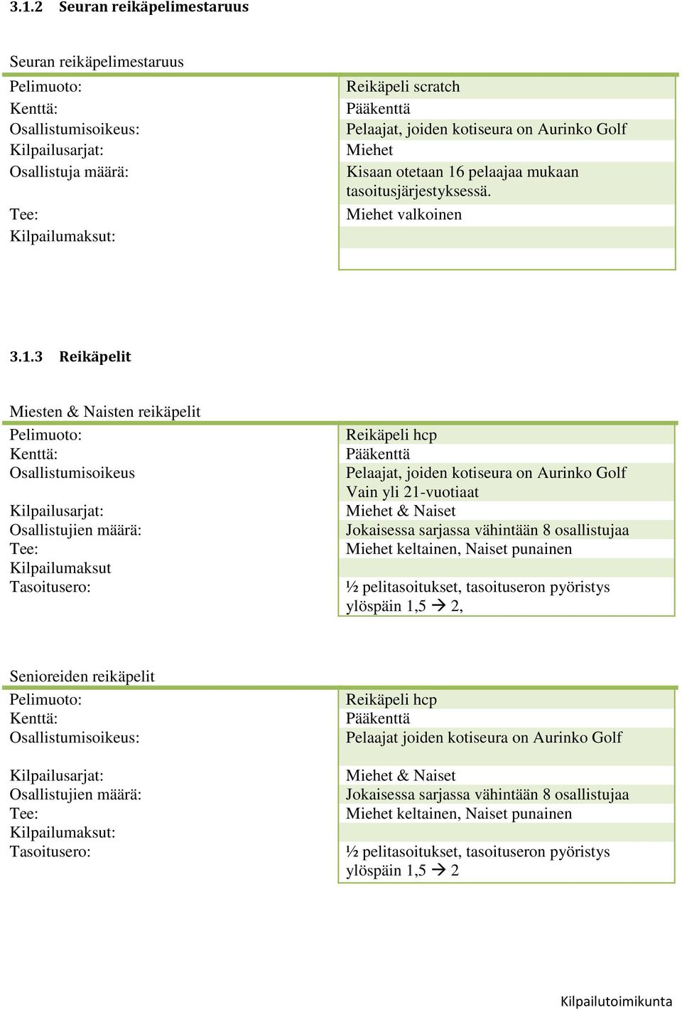 pelaajaa mukaan tasoitusjärjestyksessä. Miehet valkoinen 3.1.