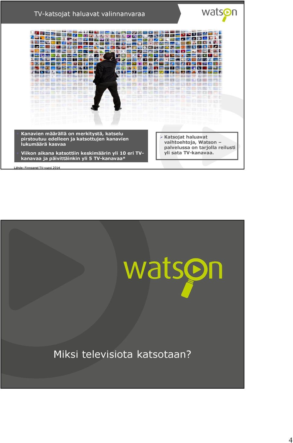 TVkanavaa ja päivittäinkin yli 5 TV-kanavaa* Katsojat haluavat vaihtoehtoja, Watson palvelussa