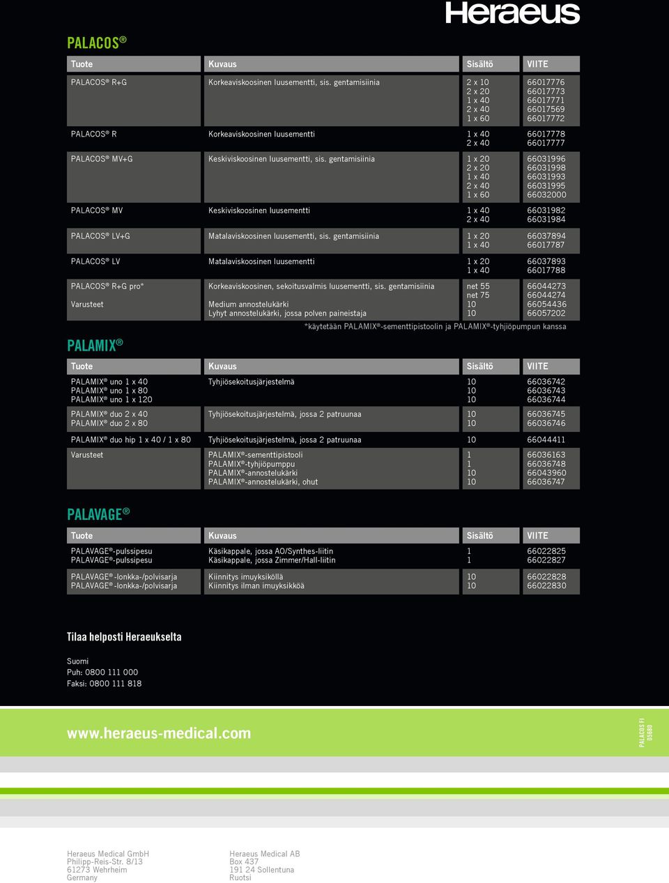 gentamisiinia 1 x 20 2 x 20 1 x 40 2 x 40 1 x 60 PALACOS MV Keskiviskoosinen luusementti 1 x 40 2 x 40 PALACOS LV+G Matalaviskoosinen luusementti, sis.
