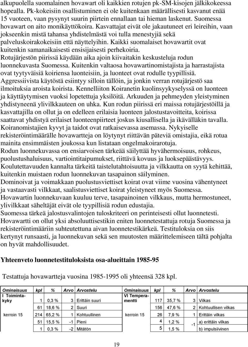 Kasvattajat eivät ole jakautuneet eri leireihin, vaan jokseenkin mistä tahansa yhdistelmästä voi tulla menestyjiä sekä palveluskoirakokeisiin että näyttelyihin.