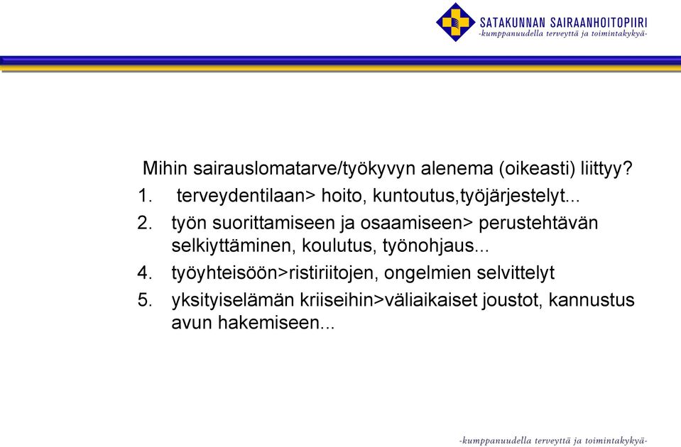 työn suorittamiseen ja osaamiseen> perustehtävän selkiyttäminen, koulutus,