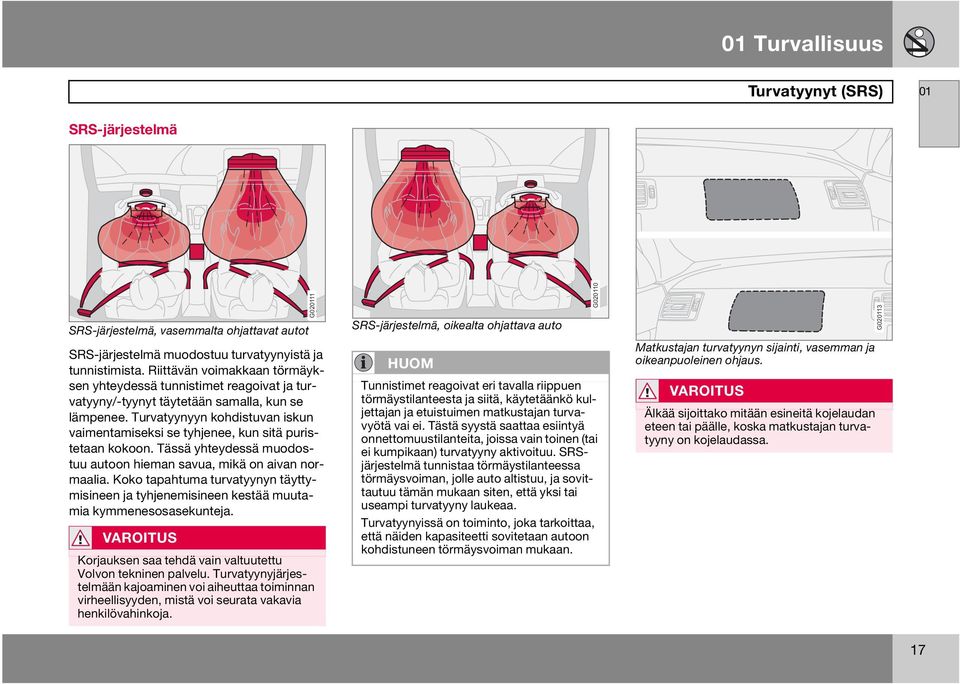 Turvatyynyyn kohdistuvan iskun vaimentamiseksi se tyhjenee, kun sitä puristetaan kokoon. Tässä yhteydessä muodostuu autoon hieman savua, mikä on aivan normaalia.