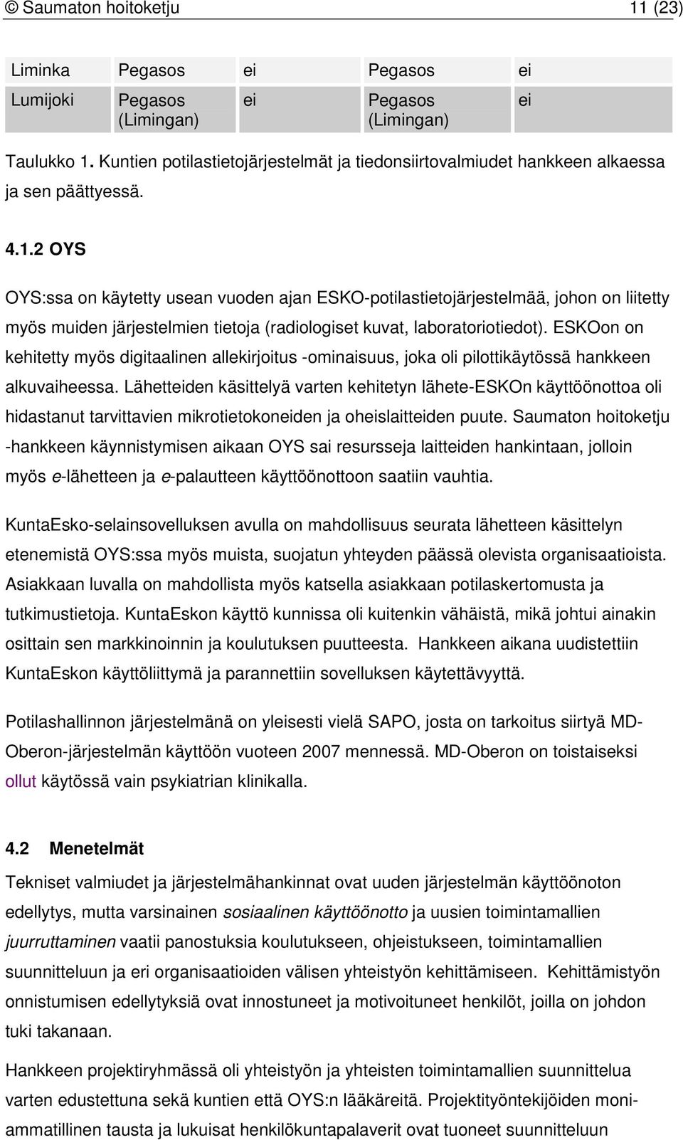 2 OYS OYS:ssa on käytetty usean vuoden ajan ESKO-potilastietojärjestelmää, johon on liitetty myös muiden järjestelmien tietoja (radiologiset kuvat, laboratoriotiedot).