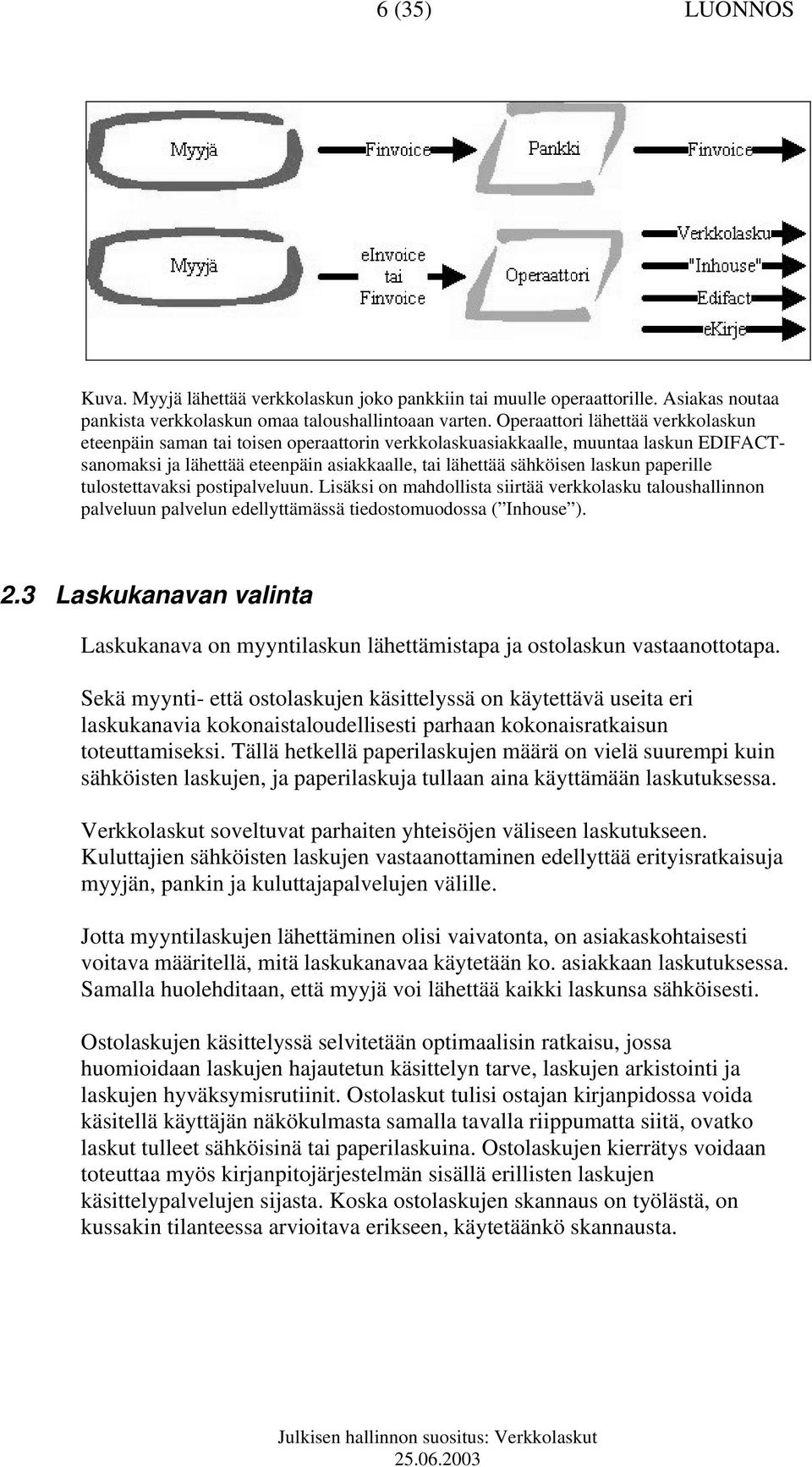 paperille tulostettavaksi postipalveluun. Lisäksi on mahdollista siirtää verkkolasku taloushallinnon palveluun palvelun edellyttämässä tiedostomuodossa ( Inhouse ). 2.