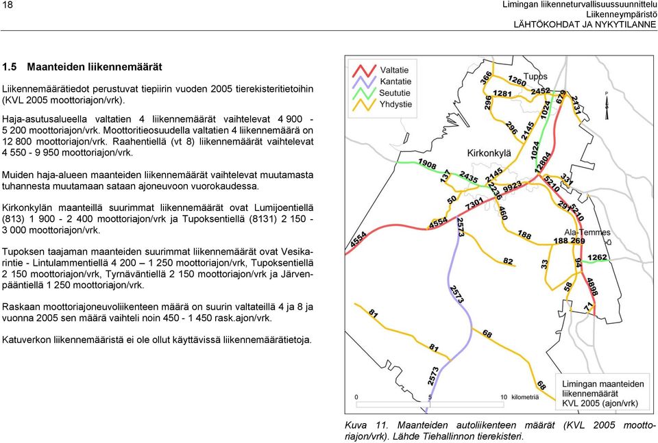 Haja-asutusalueella valtatien 4 liikennemäärät vaihtelevat 4 900-5 200 moottoriajon/vrk. Moottoritieosuudella valtatien 4 liikennemäärä on 12 800 moottoriajon/vrk.