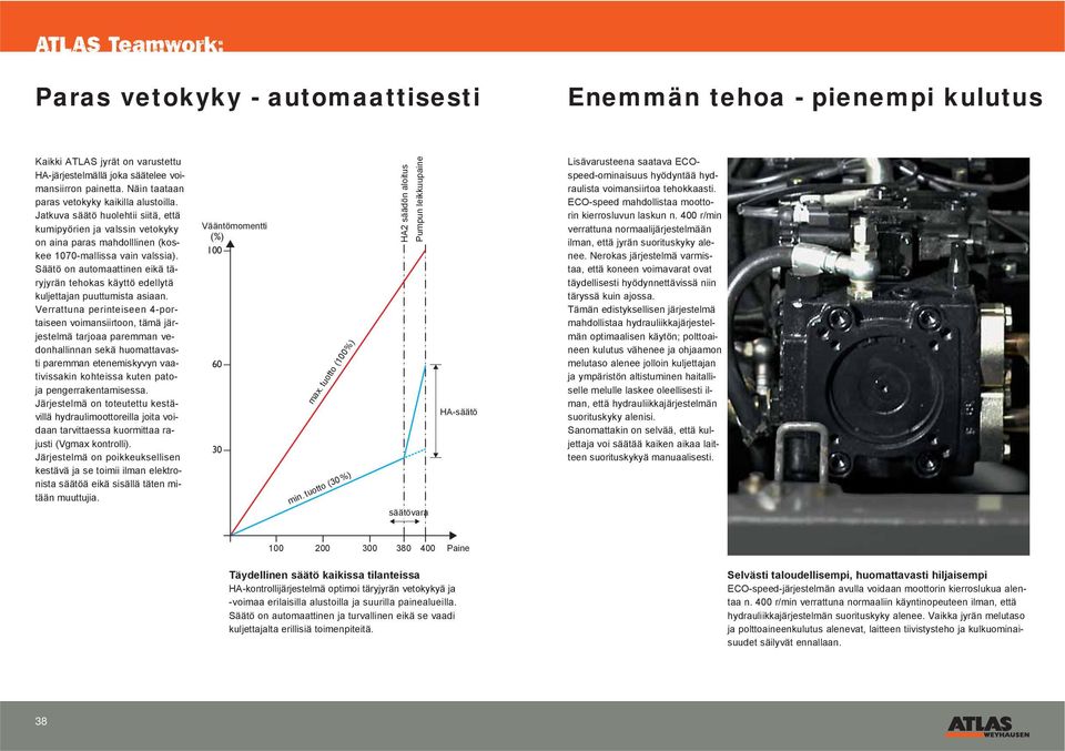 Säätö on automaattinen eikä täryjyrän tehokas käyttö edellytä kuljettajan puuttumista asiaan.