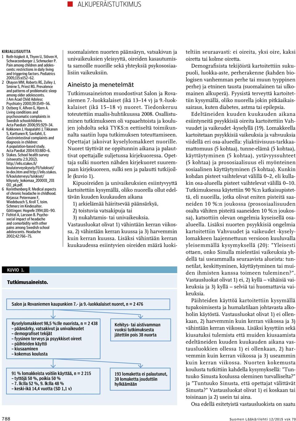 J Am Acad Child Adolesc Psychiatry 2000;39:1549 56. 3 Ostberg V, Alfven G, Hjern A. Living conditions and psychosomatic complaints in Swedish schoolchildren. Acta Paediatr 2006;95:929 34.