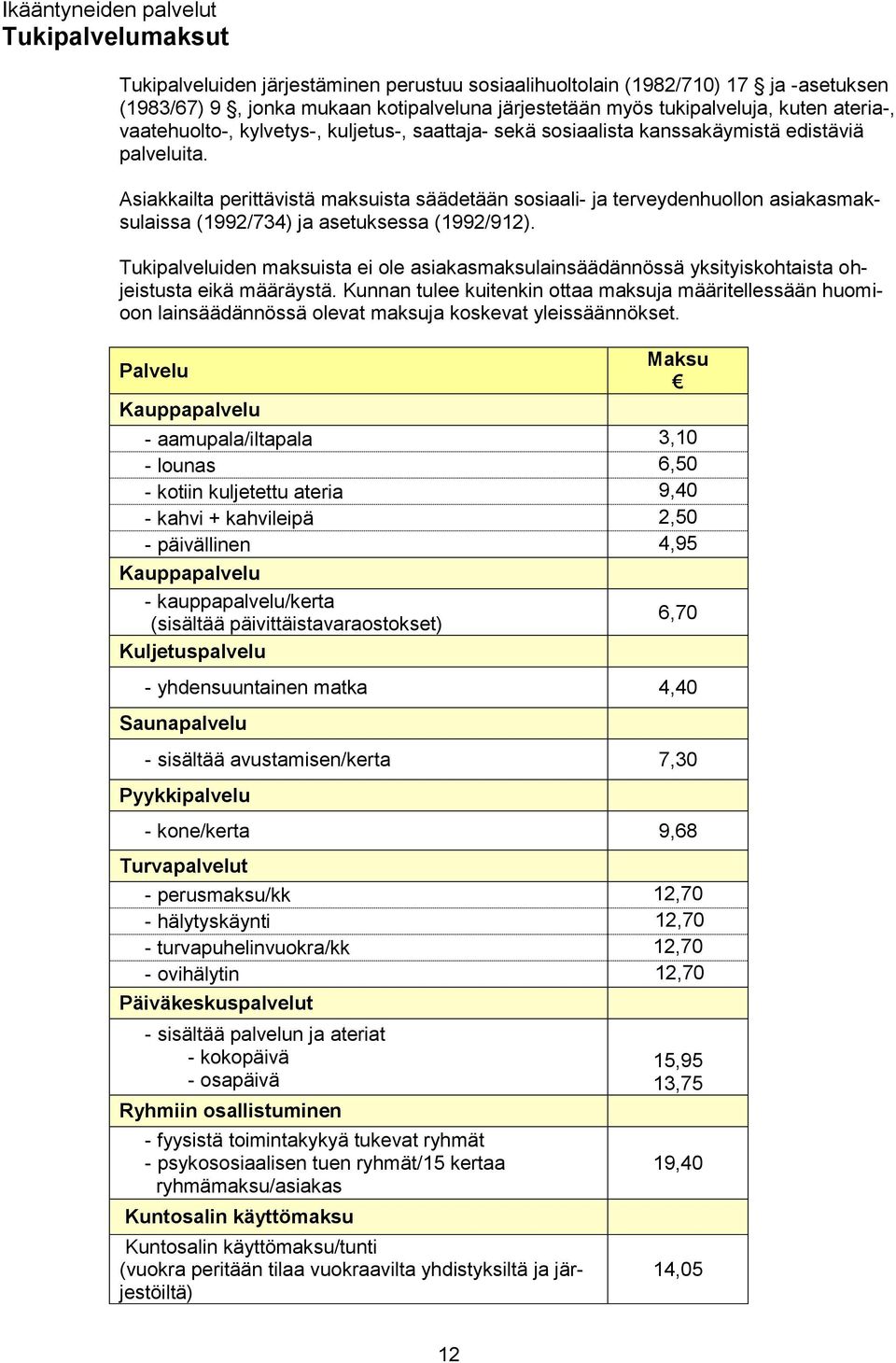 Asiakkailta perittävistä maksuista säädetään sosiaali- ja terveydenhuollon asiakasmaksulaissa (1992/734) ja asetuksessa (1992/912).