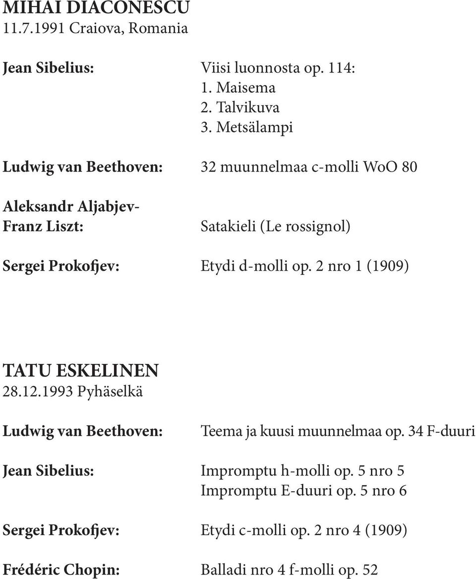 Etydi d-molli op. 2 nro 1 (1909) TATU ESKELINEN 28.12.1993 Pyhäselkä Ludwig van Beethoven: Teema ja kuusi muunnelmaa op.