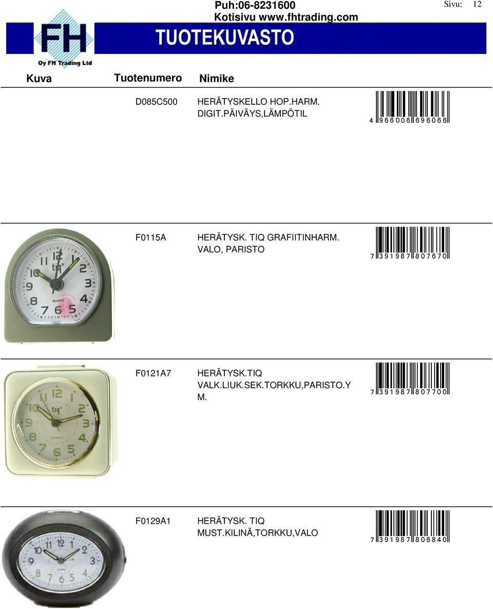 VALO, PARISTO hr3c1c8asldkjkdr F0121A7 HERÄTYSK.TIQ VALK.LIUK.SEK.