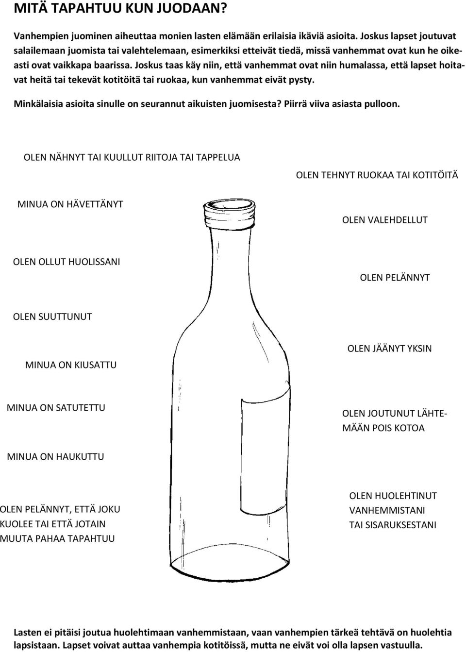 Joskus taas käy niin, että vanhemmat ovat niin humalassa, että lapset hoitavat heitä tai tekevät kotitöitä tai ruokaa, kun vanhemmat eivät pysty.