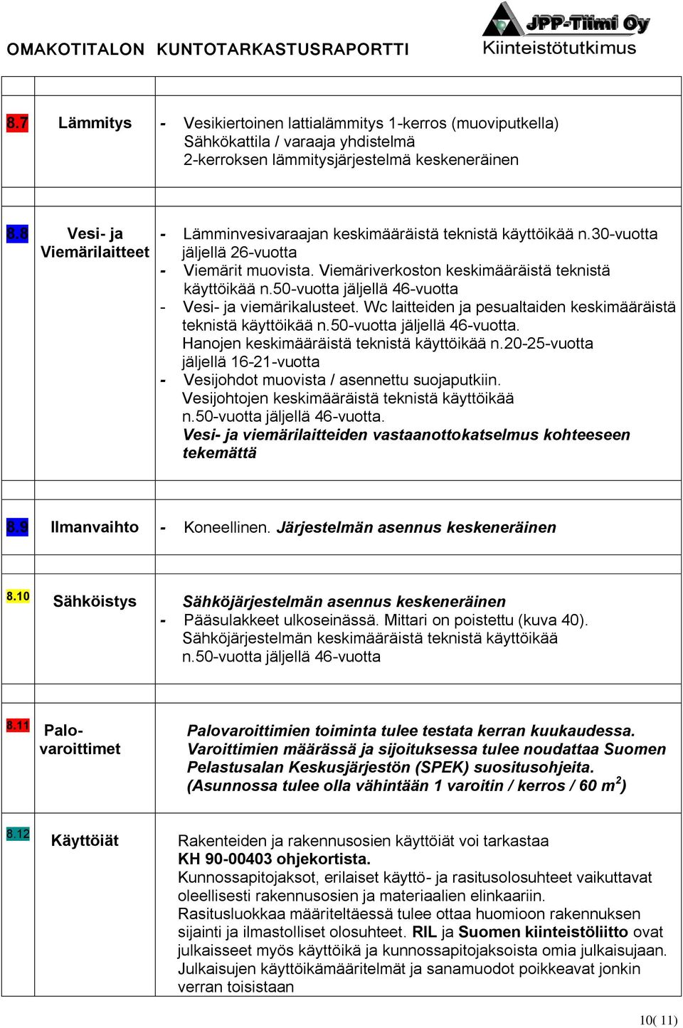 50-vuotta jäljellä 46-vuotta - Vesi- ja viemärikalusteet. Wc laitteiden ja pesualtaiden keskimääräistä teknistä käyttöikää n.50-vuotta jäljellä 46-vuotta. Hanojen keskimääräistä teknistä käyttöikää n.