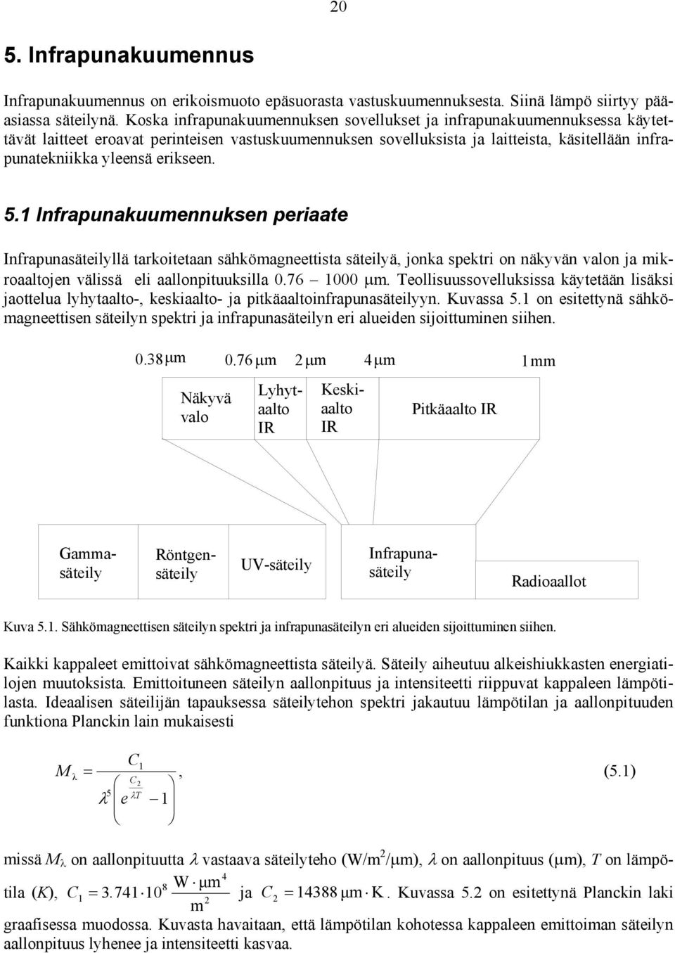 erikseen. 5.1 Infrapunakuumennuksen periaate Infrapunasäteilyllä tarkoitetaan sähkömagneettista säteilyä, jonka spektri on näkyvän valon ja mikroaaltojen välissä eli aallonpituuksilla 0.76 1000 µm.