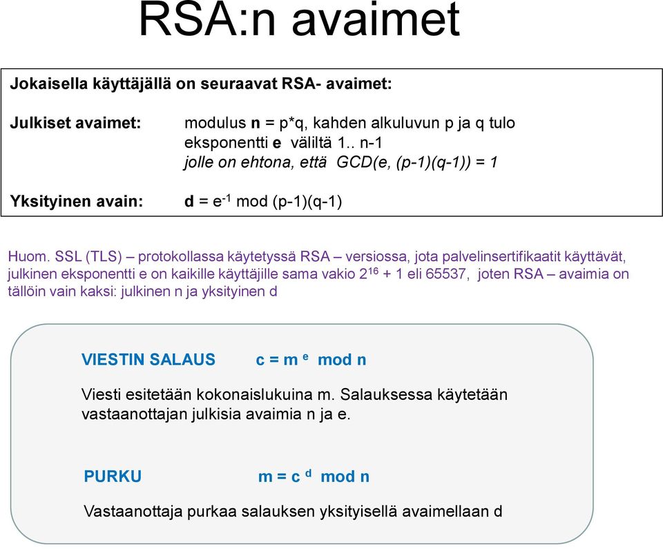 SSL (TLS) protokollassa käytetyssä RSA versiossa, jota palvelinsertifikaatit käyttävät, julkinen eksponentti e on kaikille käyttäjille sama vakio 2 16 + 1 eli 65537, joten