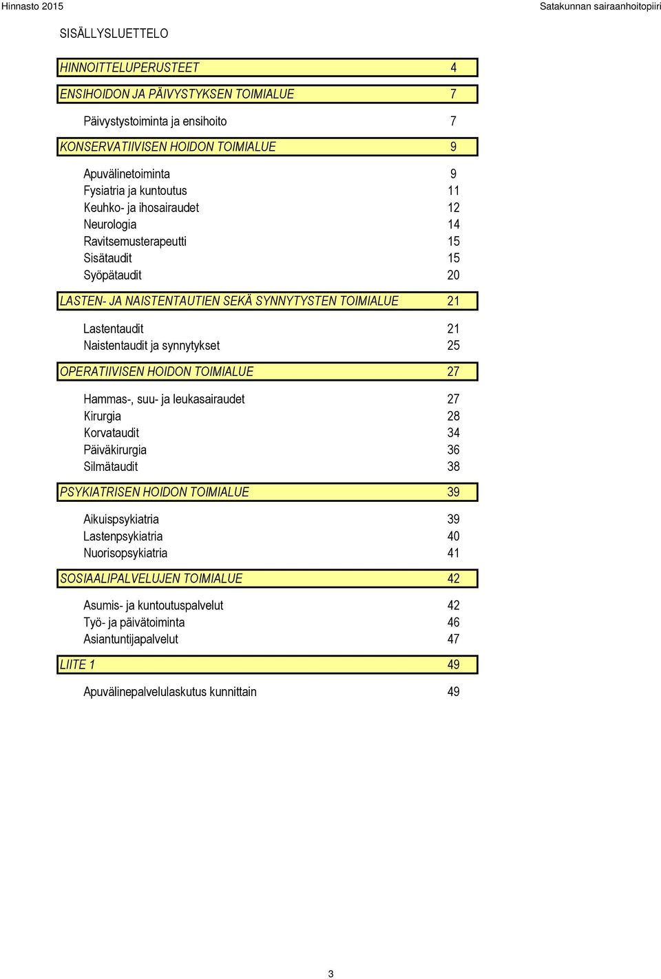 Naistentaudit ja synnytykset 25 OPERATIIVISEN HOIDON TOIMIALUE 27 Hammas-, suu- ja leukasairaudet 27 Kirurgia 28 Korvataudit 34 Päiväkirurgia 36 Silmätaudit 38 PSYKIATRISEN HOIDON TOIMIALUE 39