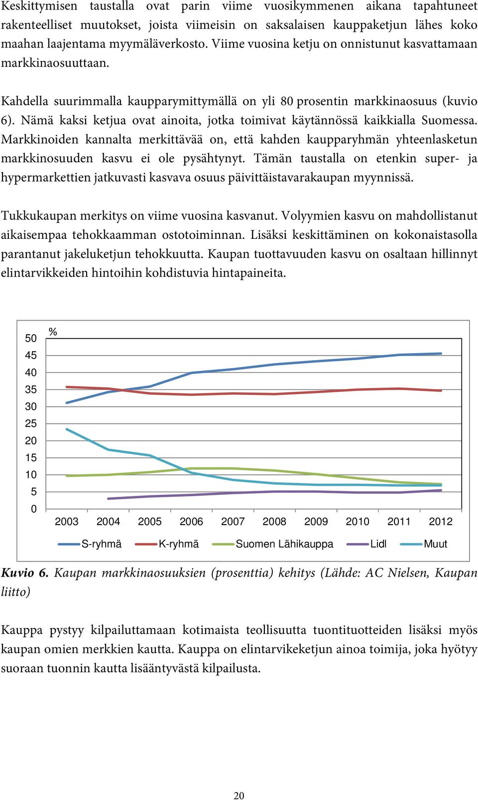 Nämä kaksi ketjua ovat ainoita, jotka toimivat käytännössä kaikkialla Suomessa. Markkinoiden kannalta merkittävää on, että kahden kaupparyhmän yhteenlasketun markkinosuuden kasvu ei ole pysähtynyt.