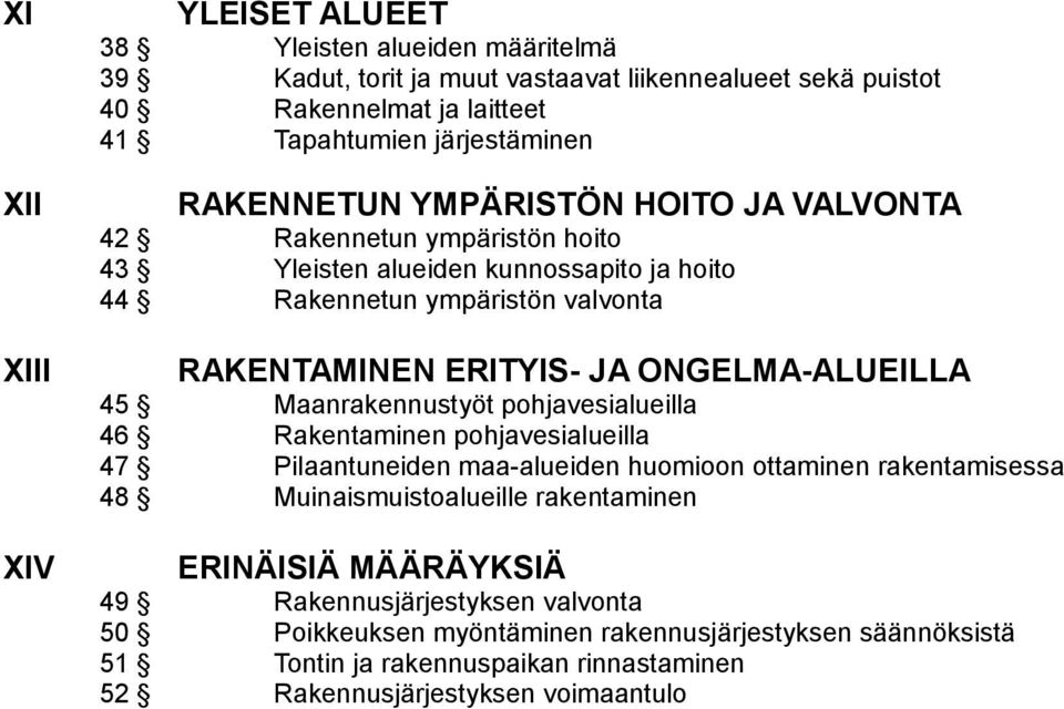 ONGELMA-ALUEILLA 45 Maanrakennustyöt pohjavesialueilla 46 Rakentaminen pohjavesialueilla 47 Pilaantuneiden maa-alueiden huomioon ottaminen rakentamisessa 48 Muinaismuistoalueille