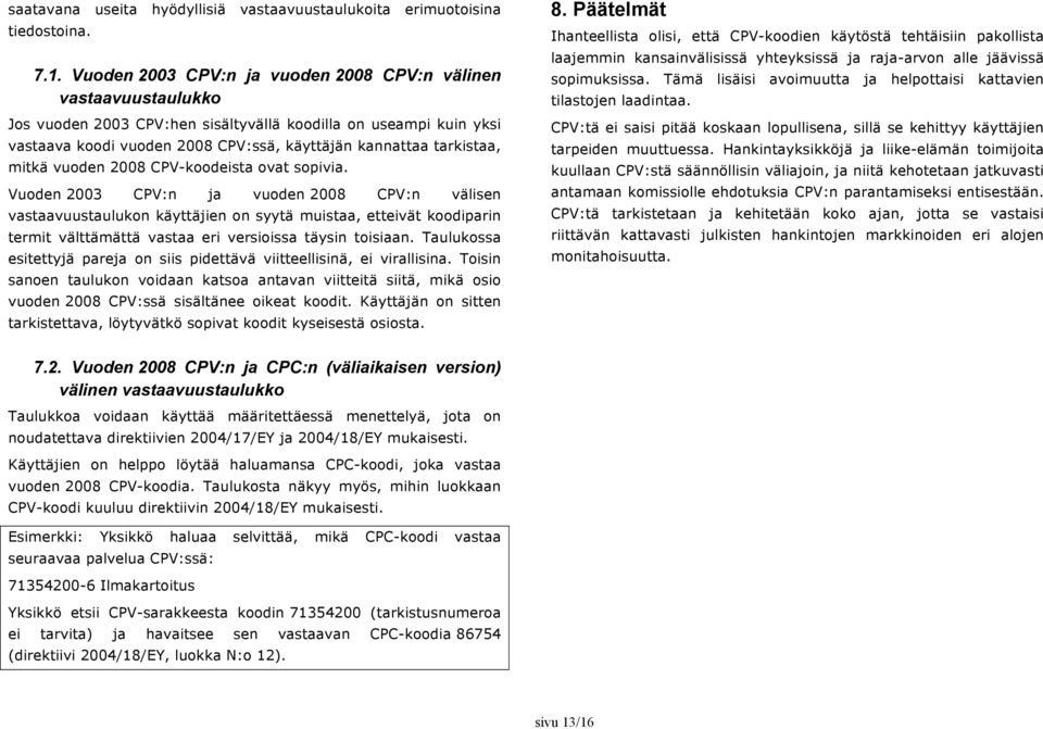 mitkä vuoden 2008 CPV-koodeista ovat sopivia.