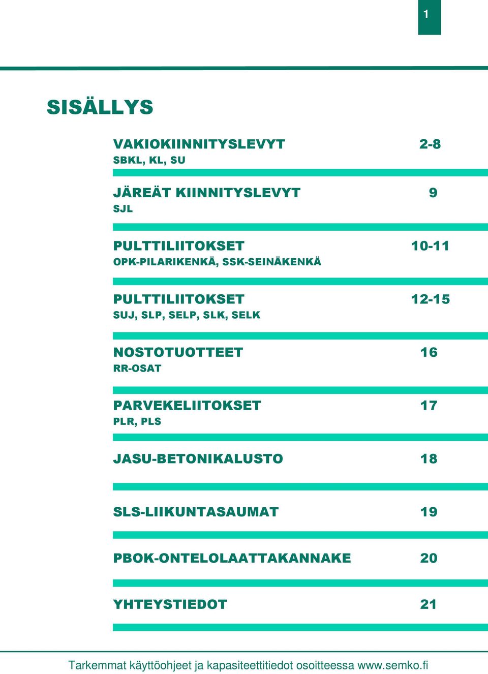 SUJ, SLP, SELP, SLK, SELK NOSTOTUOTTEET 16 RR-OSAT PARVEKELIITOKSET 17 PLR,