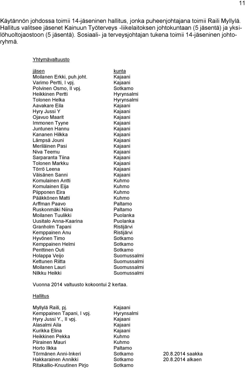Yhtymävaltuusto jäsen Moilanen Erkki, puh.joht. Varimo Pertti, I vpj. Polvinen Osmo, II vpj.