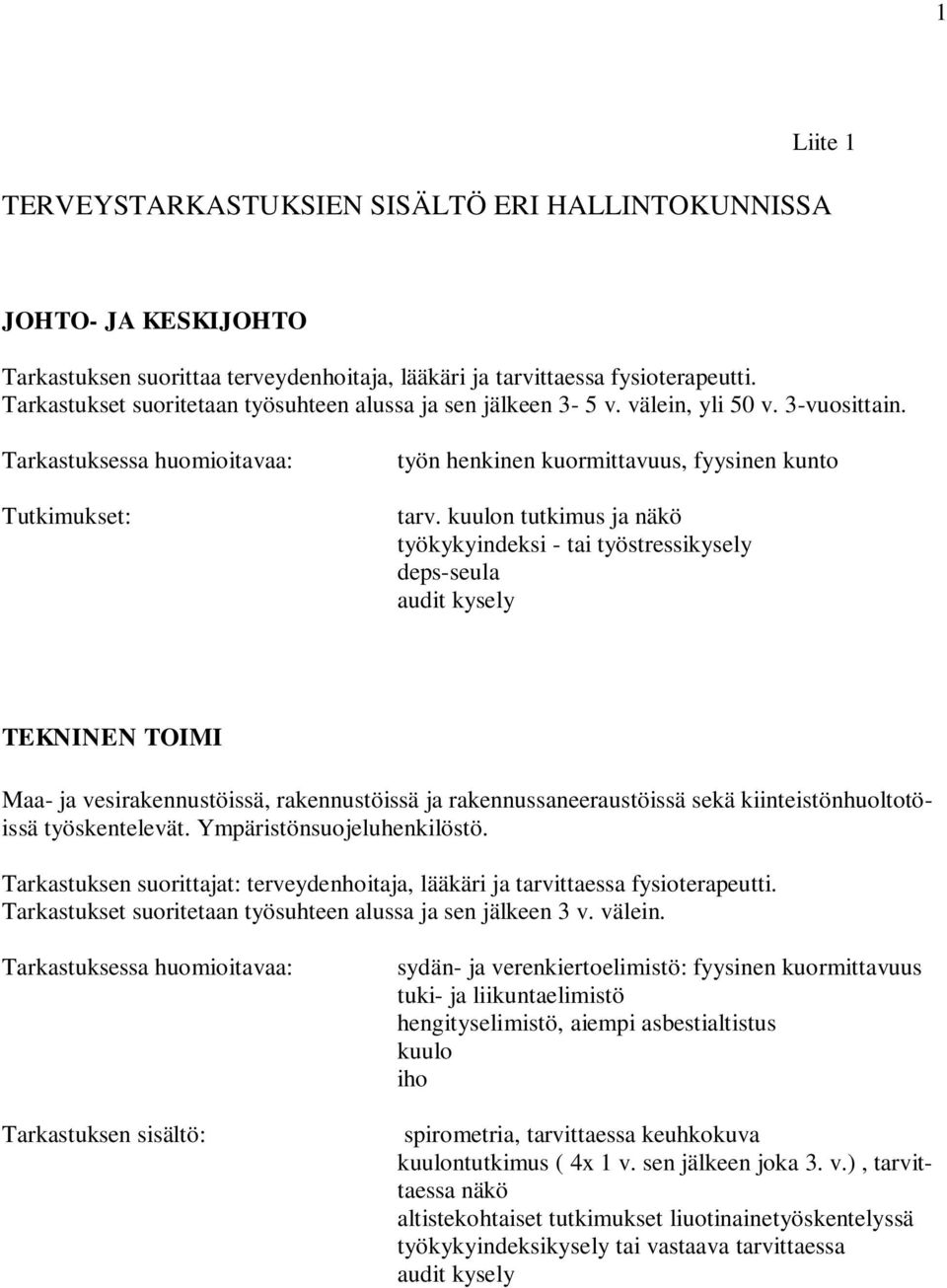 kuulon tutkimus ja näkö työkykyindeksi - tai työstressikysely deps-seula audit kysely TEKNINEN TOIMI Maa- ja vesirakennustöissä, rakennustöissä ja rakennussaneeraustöissä sekä kiinteistönhuoltotöissä