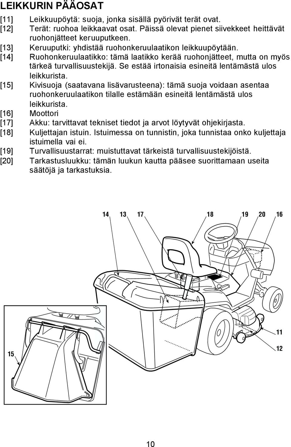 Se estää irtonaisia esineitä lentämästä ulos leikkurista.