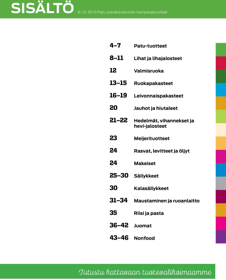 ja hevi-jalosteet 23 Meijerituotteet 24 Rasvat, levitteet ja öljyt 24 Makeiset 25 30 Säilykkeet 30