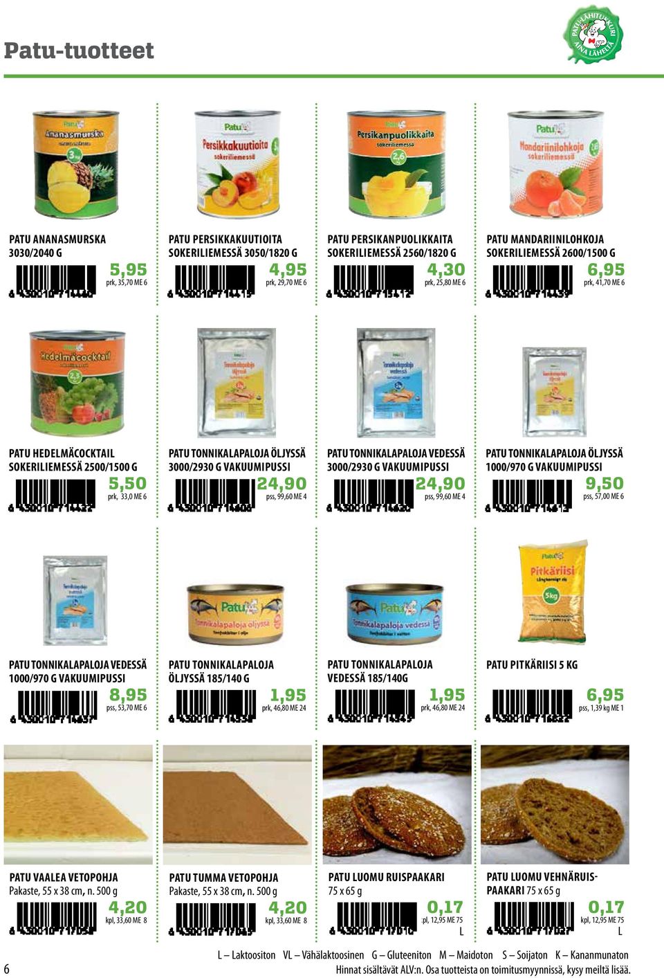 24,90 pss, 99,60 ME 4 PATU TONNIKAAPAOJA VEDESSÄ 3000/2930 G VAKUUMIPUSSI 24,90 pss, 99,60 ME 4 PATU TONNIKAAPAOJA ÖJYSSÄ 1000/970 G VAKUUMIPUSSI 9,50 pss, 57,00 ME 6 PATU TONNIKAAPAOJA VEDESSÄ