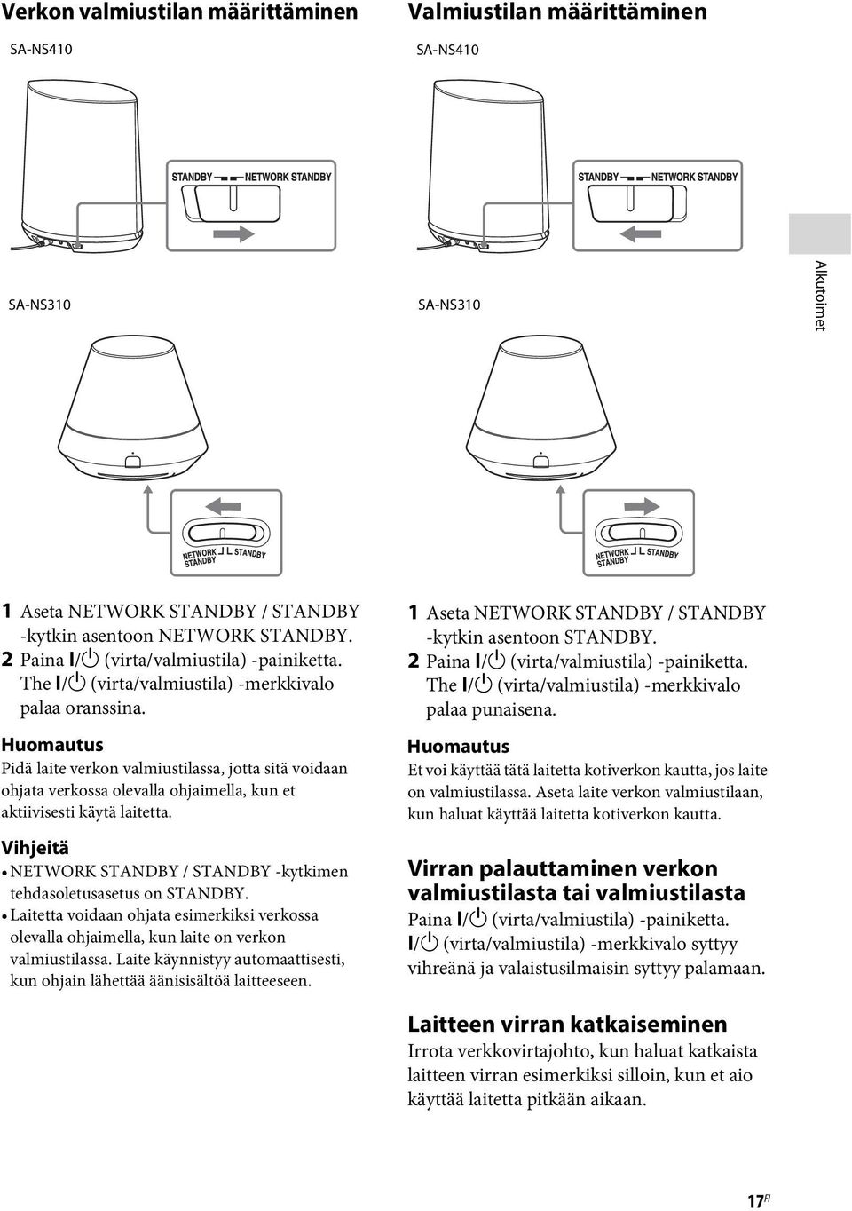 Huomautus Pidä laite verkon valmiustilassa, jotta sitä voidaan ohjata verkossa olevalla ohjaimella, kun et aktiivisesti käytä laitetta.