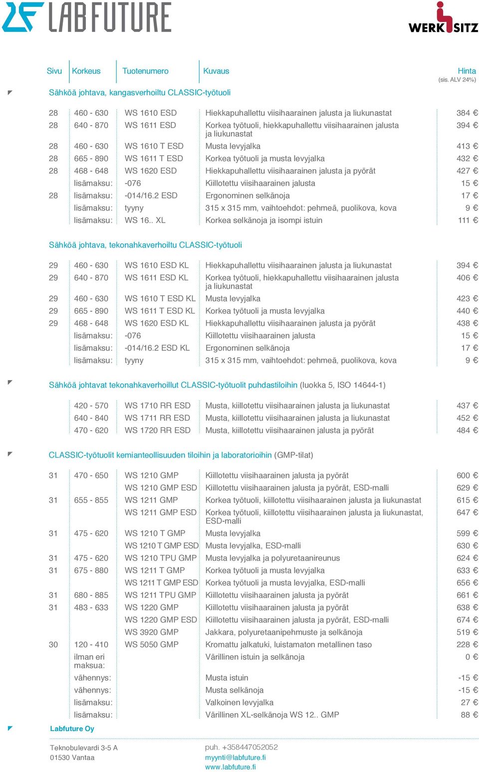 -014/16.2 ESD Ergonominen selkänoja 17 lisämaksu: WS 16.