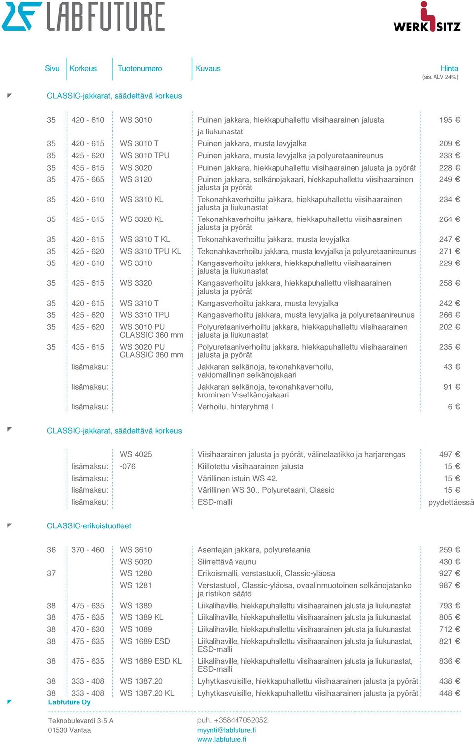 hiekkapuhallettu viisihaarainen 249 jalusta ja pyörät 35 420-610 WS 3310 KL Tekonahkaverhoiltu jakkara, hiekkapuhallettu viisihaarainen 234 jalusta 35 425-615 WS 3320 KL Tekonahkaverhoiltu jakkara,