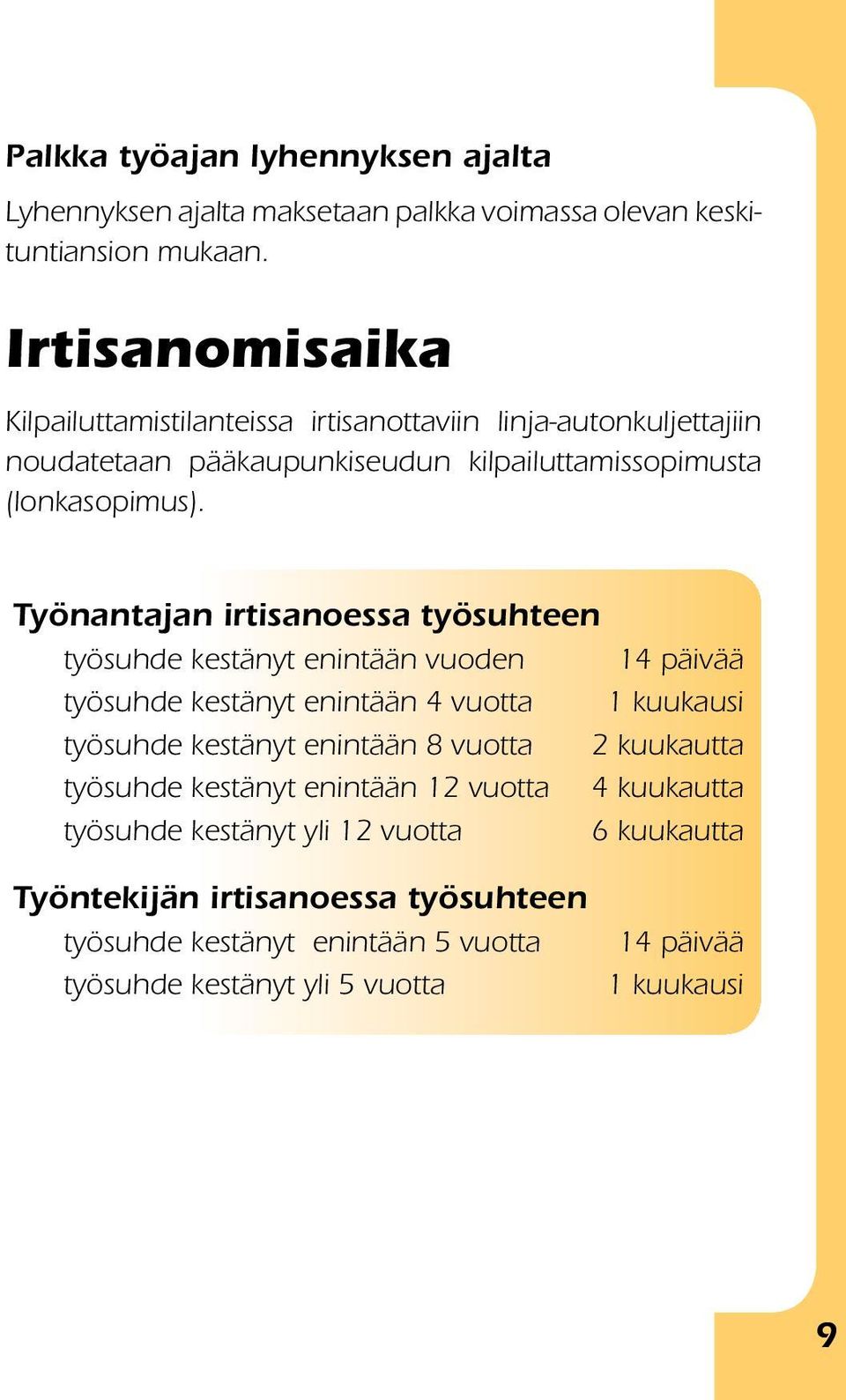 Työnantajan irtisanoessa työsuhteen työsuhde kestänyt enintään vuoden 14 päivää työsuhde kestänyt enintään 4 vuotta 1 kuukausi työsuhde kestänyt enintään 8 vuotta