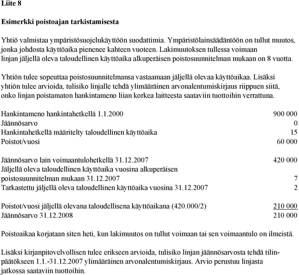 Yhtiön tulee sopeuttaa poistosuunnitelmansa vastaamaan jäljellä olevaa käyttöaikaa.