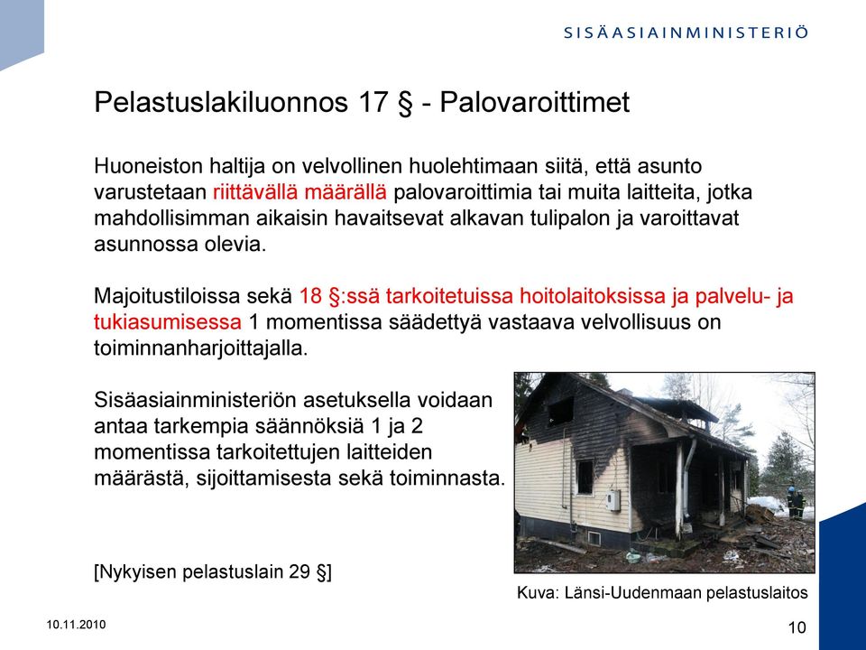 Majoitustiloissa sekä 18 :ssä tarkoitetuissa hoitolaitoksissa ja palvelu- ja tukiasumisessa 1 momentissa säädettyä vastaava velvollisuus on toiminnanharjoittajalla.