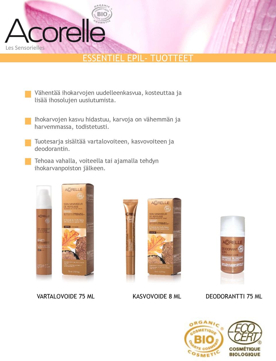 Tuotesarja sisältää vartalovoiteen, kasvovoiteen ja deodorantin.