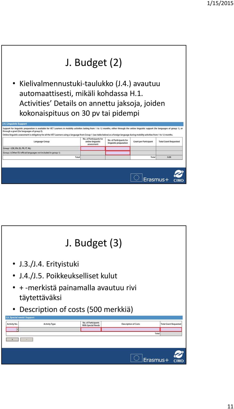 Activities Details on annettu jaksoja, joiden kokonaispituus on 30 pv tai pidempi