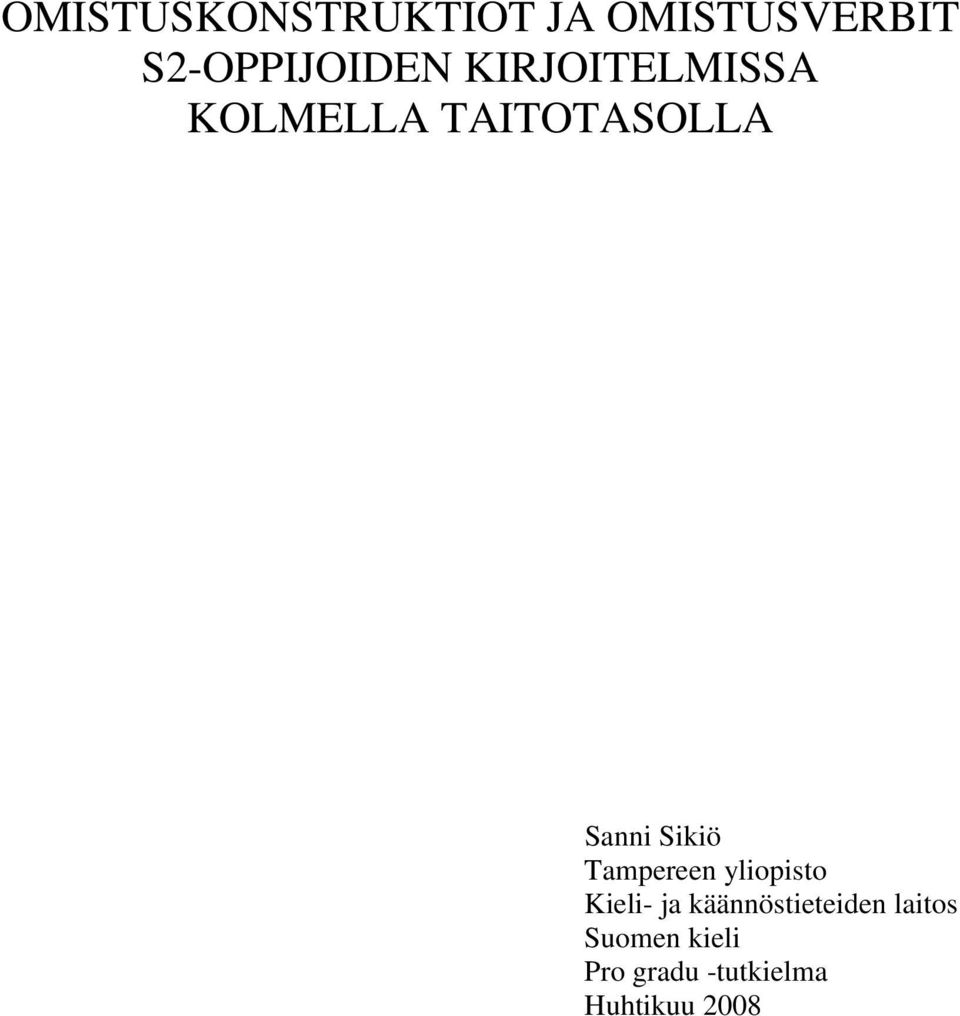 Tampereen yliopisto Kieli- ja käännöstieteiden