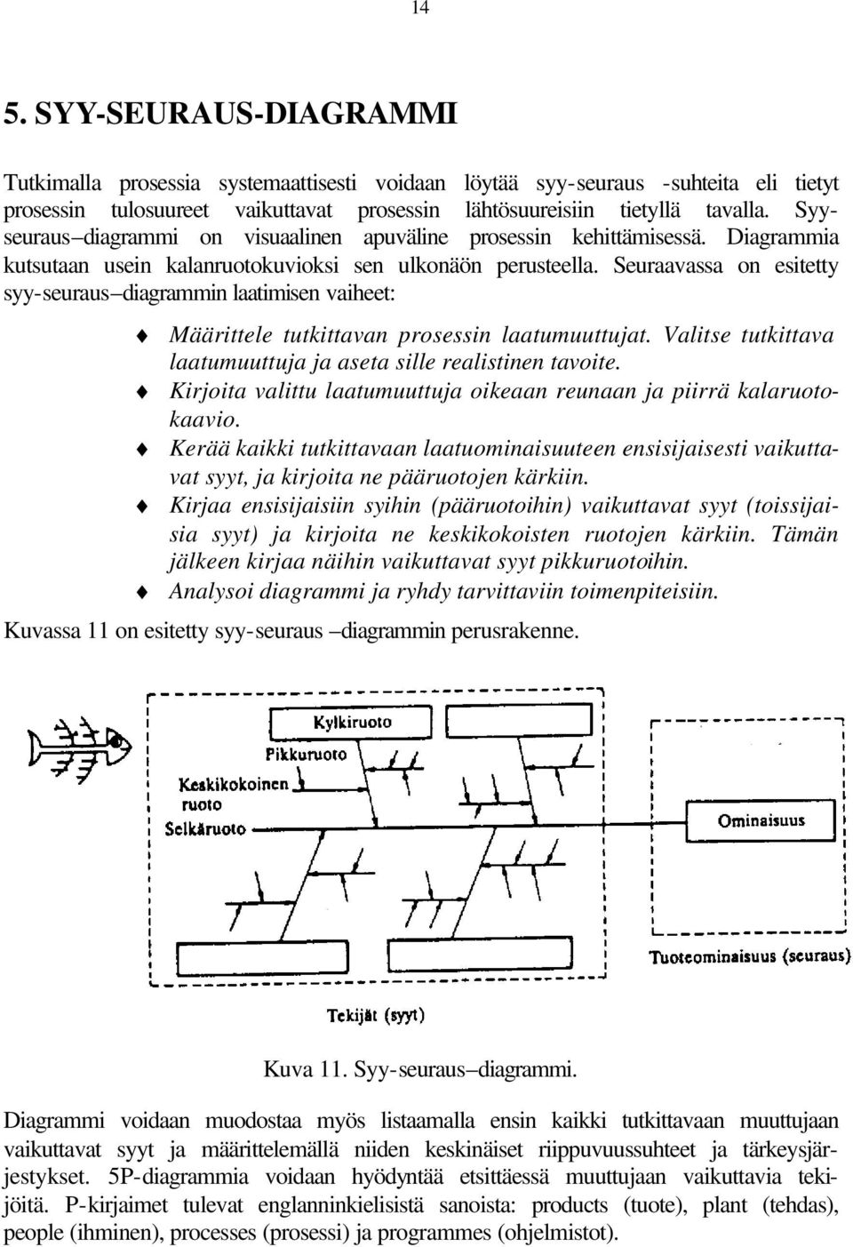 Seuraavassa on esitetty syy-seuraus diagrammin laatimisen vaiheet: Määrittele tutkittavan prosessin laatumuuttujat. Valitse tutkittava laatumuuttuja ja aseta sille realistinen tavoite.