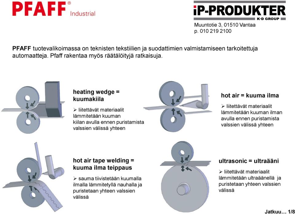 materiaalit lämmitetään kuuman ilman avulla ennen puristamista valssien välissä yhteen hot air tape welding = kuuma ilma teippaus sauma tiivistetään kuumalla ilmalla