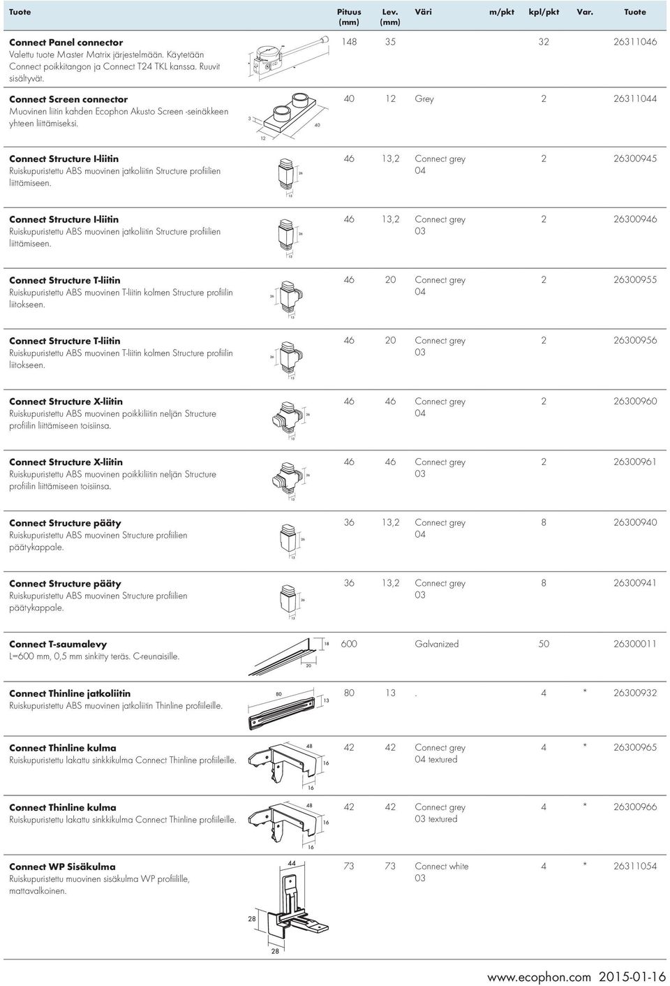 3 40 40 12 Grey 2 26311044 12 Connect Structure I-liitin Ruiskupuristettu ABS muovinen jatkoliitin Structure profiilien liittämiseen.