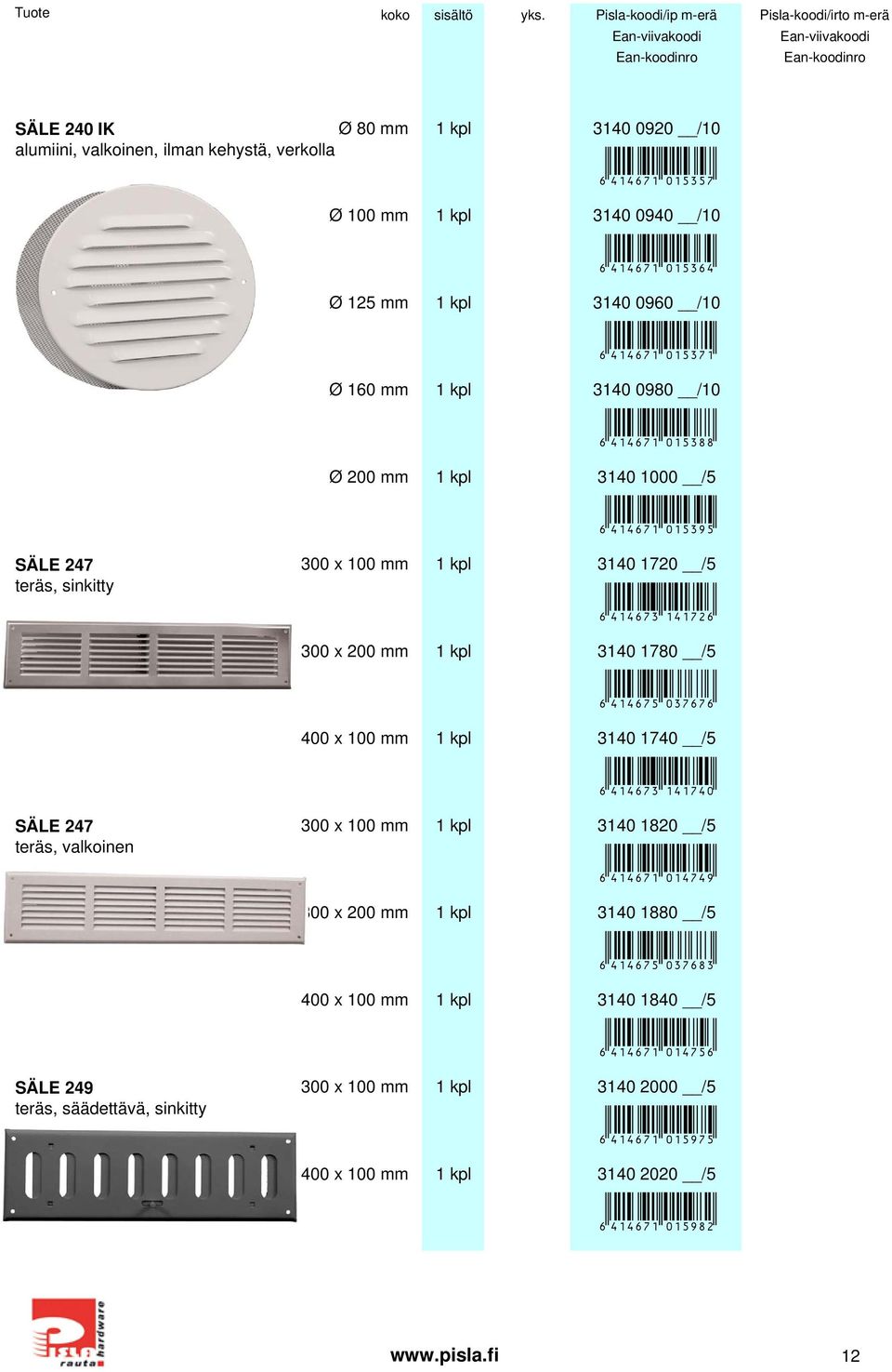 300 x 200 mm 1 kpl 3140 1780 /5 +!4;>@75"DGKJKJ! 400 x 100 mm 1 kpl 3140 1740 /5 +!4;>@73"EHEKHD! SÄLE 247 300 x 100 mm 1 kpl 3140 1820 /5 teräs, valkoinen +!4;>@71"DEHKHM!