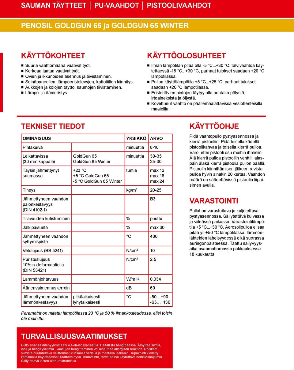 ..+30 C, talvivaahtoa käytettäessä -18 C...+30 C, parhaat tulokset saadaan +20 C lämpötilassa. Pullon käyttölämpötila +5 C.