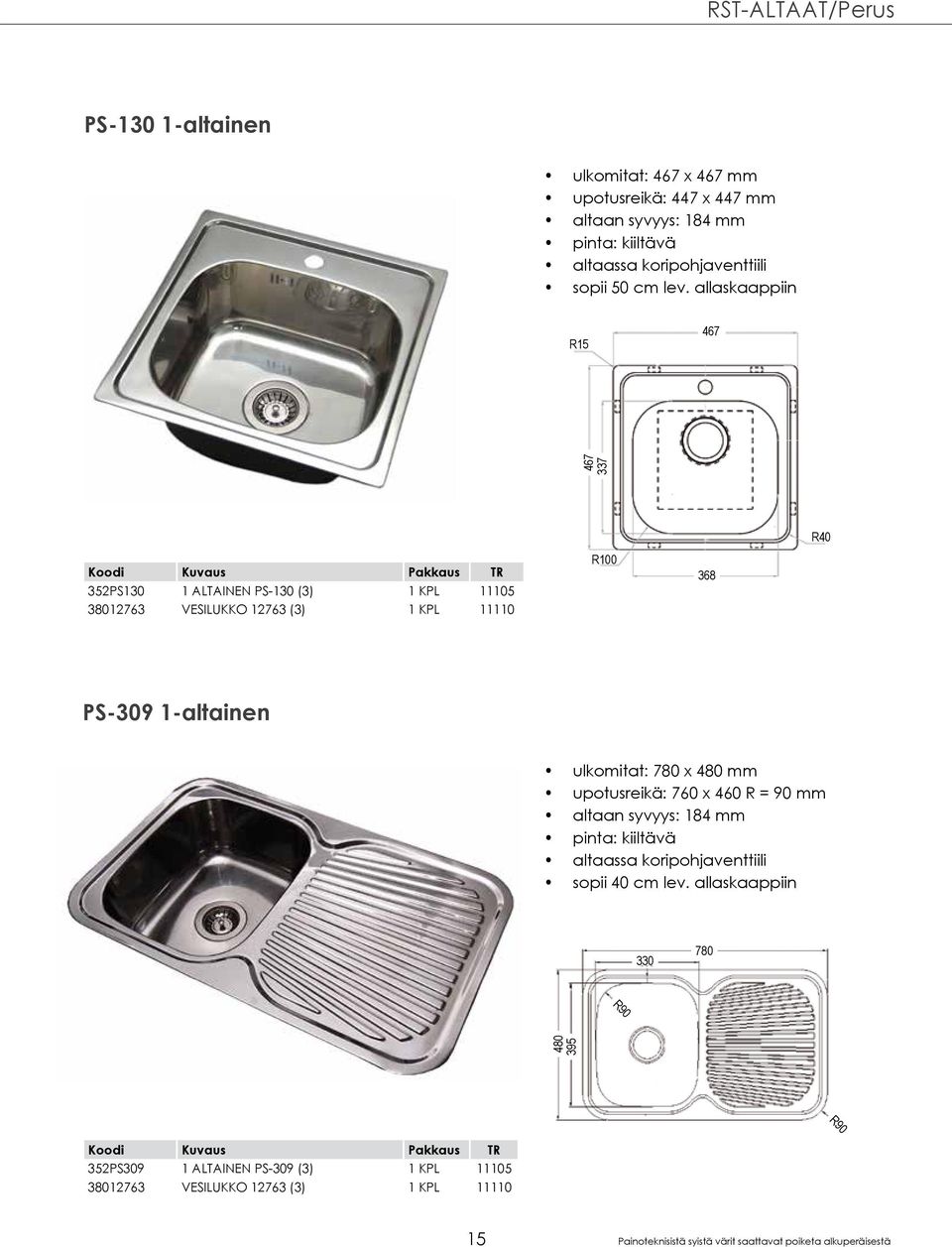 allaskaappiin R15 467 467 337 352PS130 1 ALTAINEN PS-130 (3) 1 KPL 11105 38012763 VESILUKKO 12763 (3) 1 KPL 11110 R100 368 R40 PS-309 1-altainen